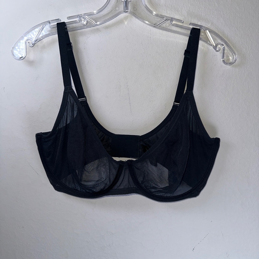 Skims Sheer Mesh Unlined Underwire Bra Black 38DDDD